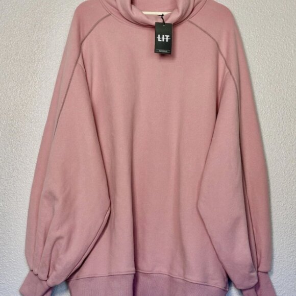 NWT LIT Whisper Super Oversized Turtleneck Sweatshirt Pink Women's - L - Picture 1 of 10